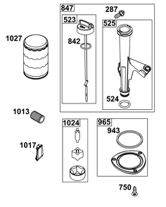 Lubrication Group Diagram and Parts List for 40R677-0019-B5 400000 - 699999 Briggs and Stratton Engine